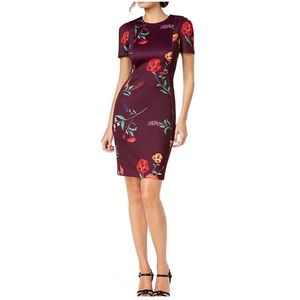 Beautiful Purple Calvin Klein Floral Sheath Dress with Short Sleeves - Size 6
